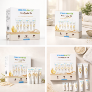 Mamaearth Rice Facial Kit box with 6 steps tubes for glass skin glow