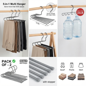 Viral 5 in 1 Foldable Pant Hanger Pack of 2 with trousers hanging