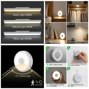 Round Motion Sensor Night Light wireless warm white on wall