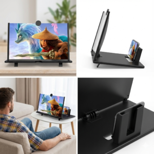3D Mobile Screen Magnifier HD Video Amplifier Stand watching animated movie on desk