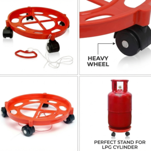 Red Gas Cylinder Trolley with Wheels for Easy Movement in Kitchen