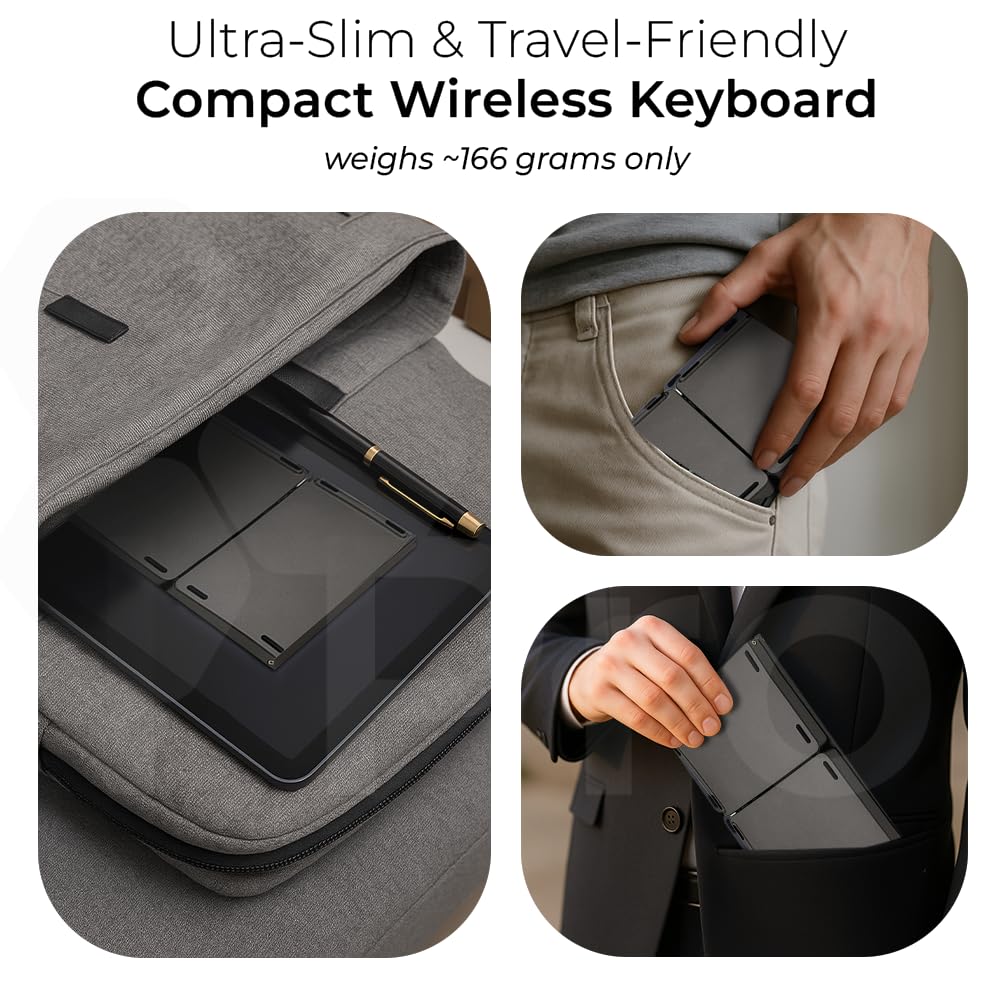 Tri-fold pocket sized wireless keyboard with trackpad
