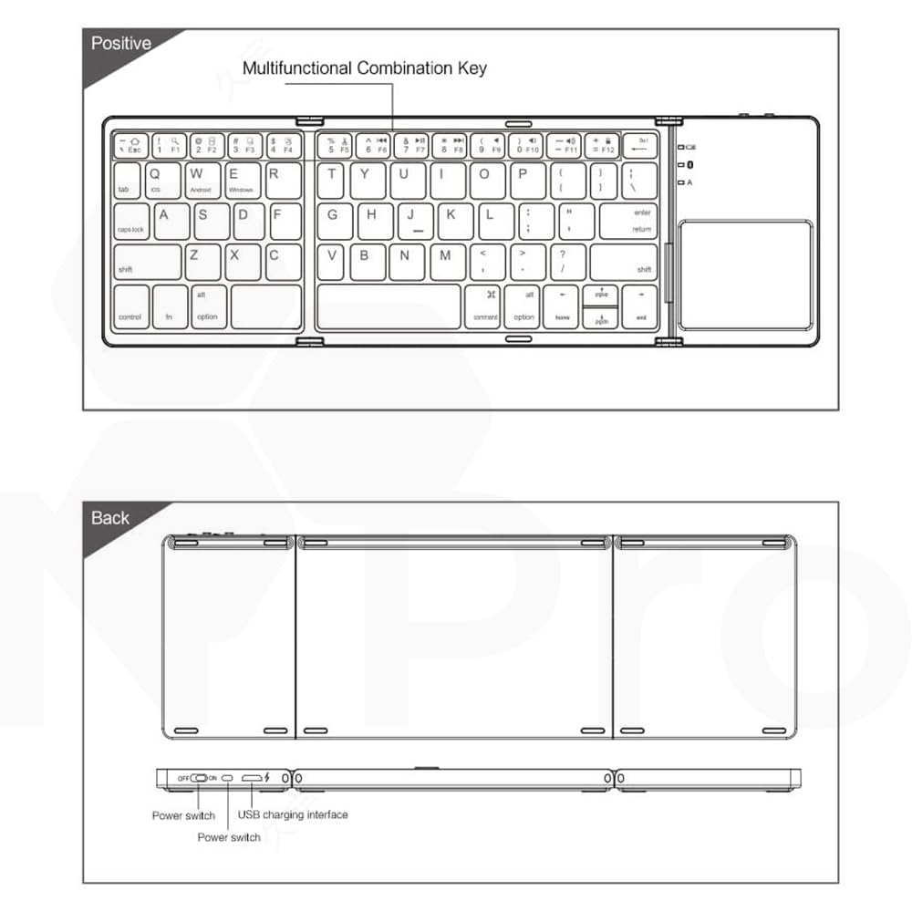 Tri-fold pocket sized wireless keyboard with trackpad