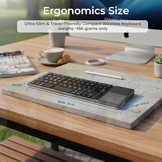 Tri-fold pocket sized wireless keyboard with trackpad