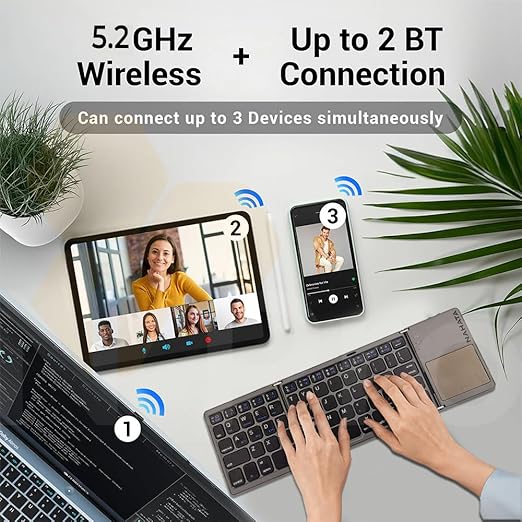 Tri-fold pocket sized wireless keyboard with trackpad