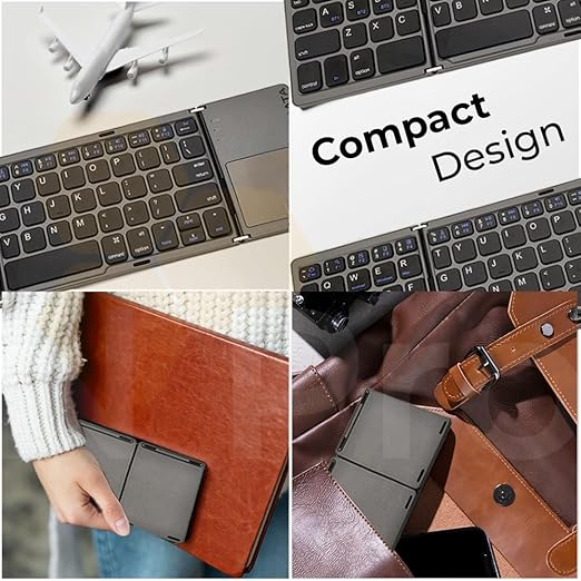 Tri-fold pocket sized wireless keyboard with trackpad