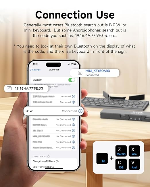 SIKAI CASE Foldable Bluetooth Keyboard with Magnetic Stand, Aluminum Alloy Mini Quiet Folding Portable Lightweight Travel Rechargeable Pocket for Tablet, iPad, Phones, Black - Image 8