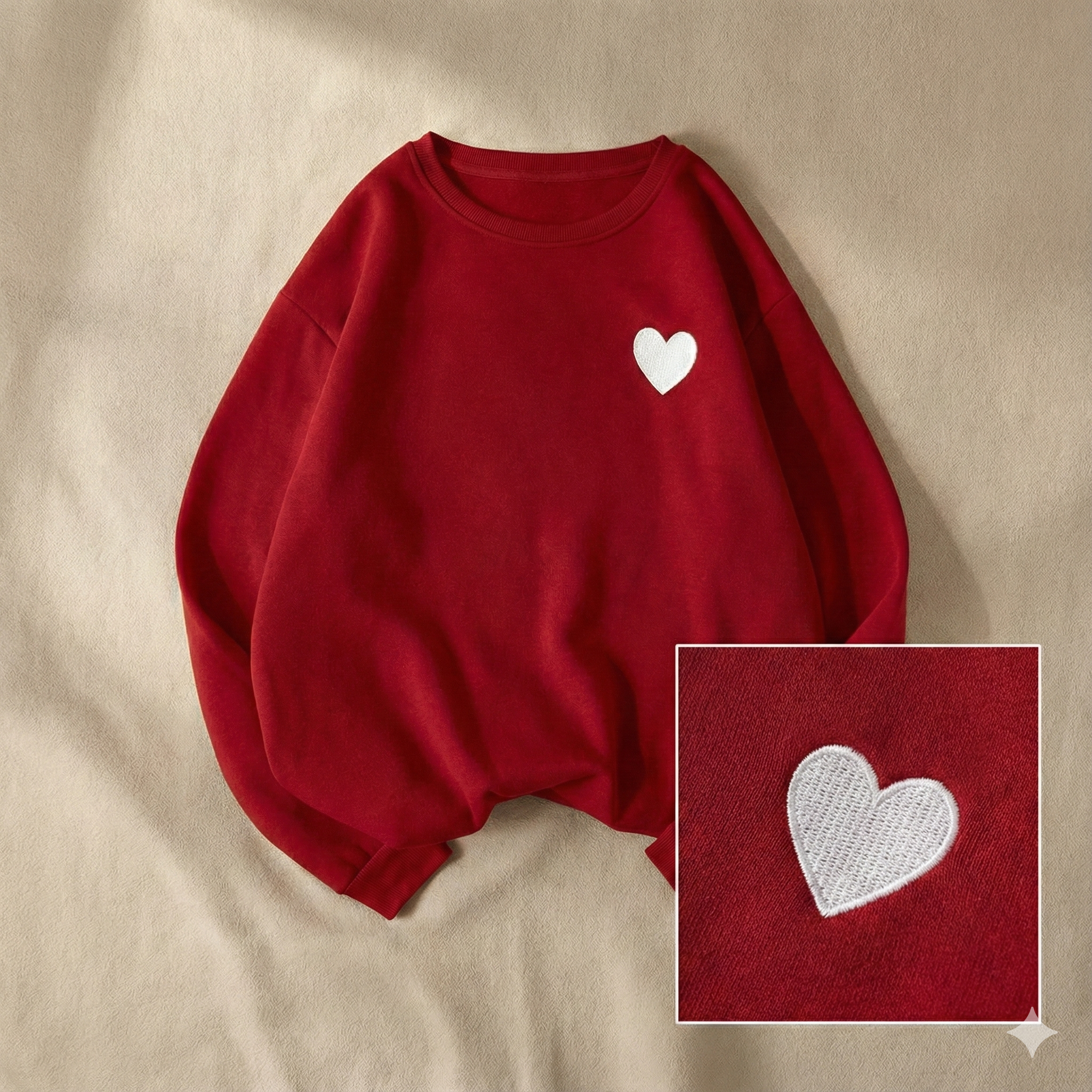 Cozy Red Pullover with minimalist heart design.