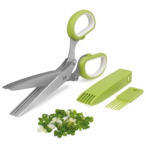 Chopping fresh coriander directly into a bowl using the 5 Blade Herb Cutter Scissors