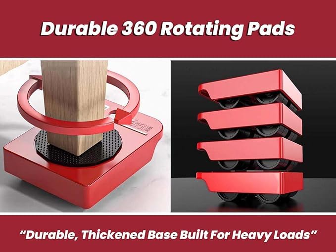 Close up of the black non slip grips on the red Furniture Moving Wheels