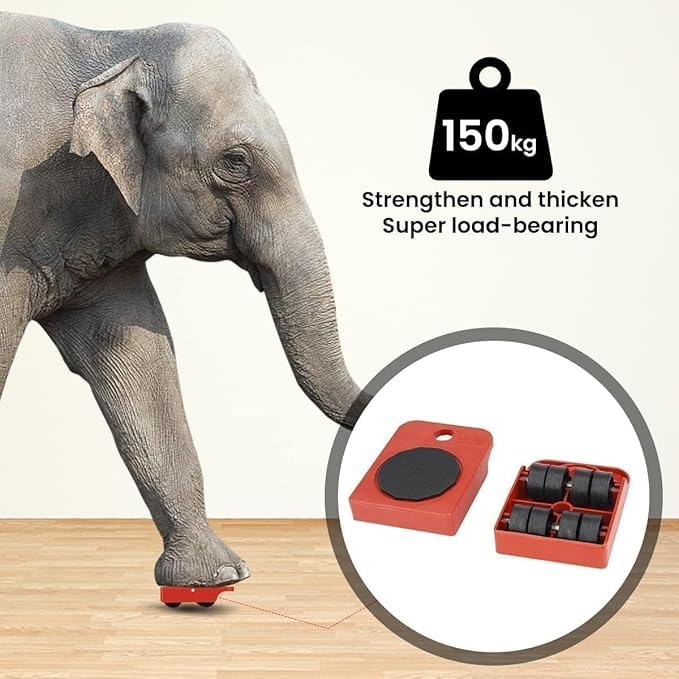 Pack of 4 YAK PACK Furniture Moving Wheels showing the roller base