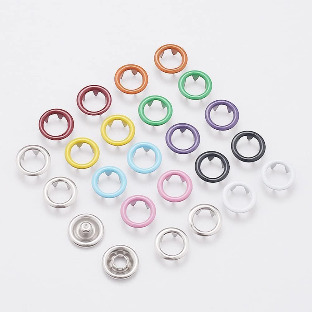 100 sets of multicolor snap buckles inside the organized Snap Button Tool Kit