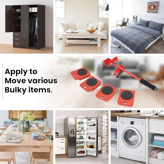 Close up of the black non slip grips on the red Furniture Moving Wheels