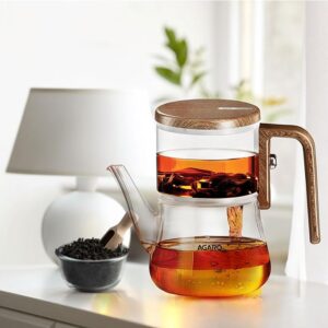 AGARO Elite Borosilicate Glass Tea Pot with magnetic filtration brewing golden tea