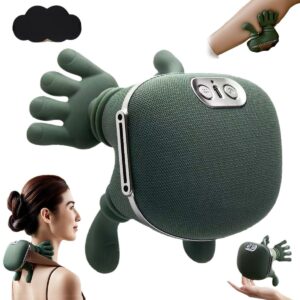 Close up of the green bionic heated massager showing the human hand design
