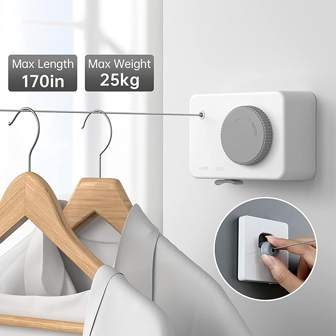Close up of rotary lock dial on retractable clothesline