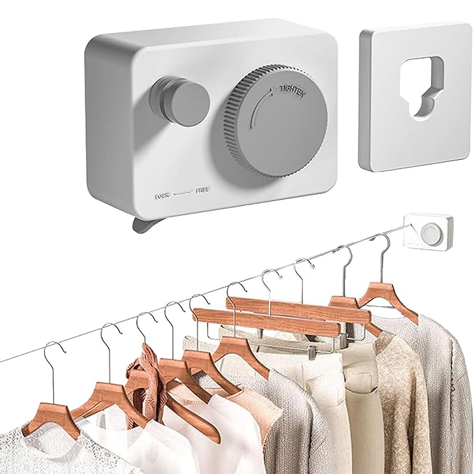 Close up of rotary lock dial on retractable clothesline