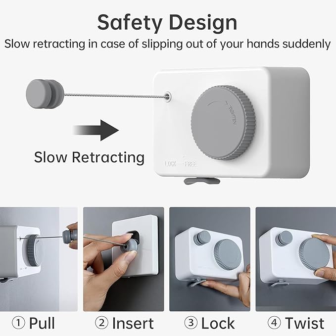 Close up of rotary lock dial on retractable clothesline