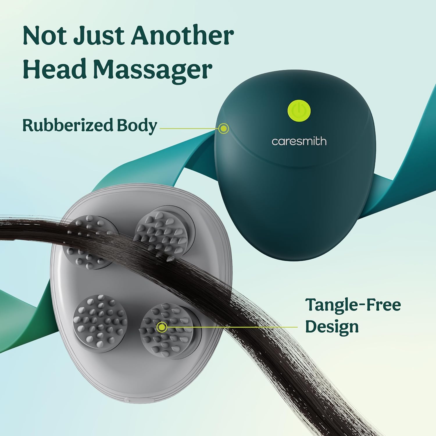Bottom view of the Caresmith Revive Scalp Massager highlighting the detachable and washable heads
