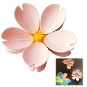 Yellow magnetic center hub holding the pink Sakura Food Bag Clips securely on a refrigerator door