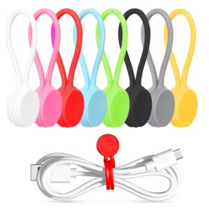 Before and after photo showing messy wires fixed with colorful Reusable Magnetic Cable Ties